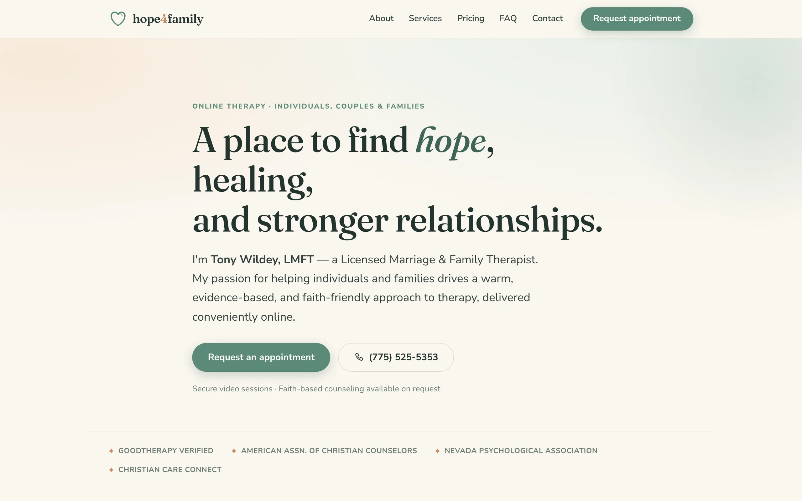 The Hope4Family home page